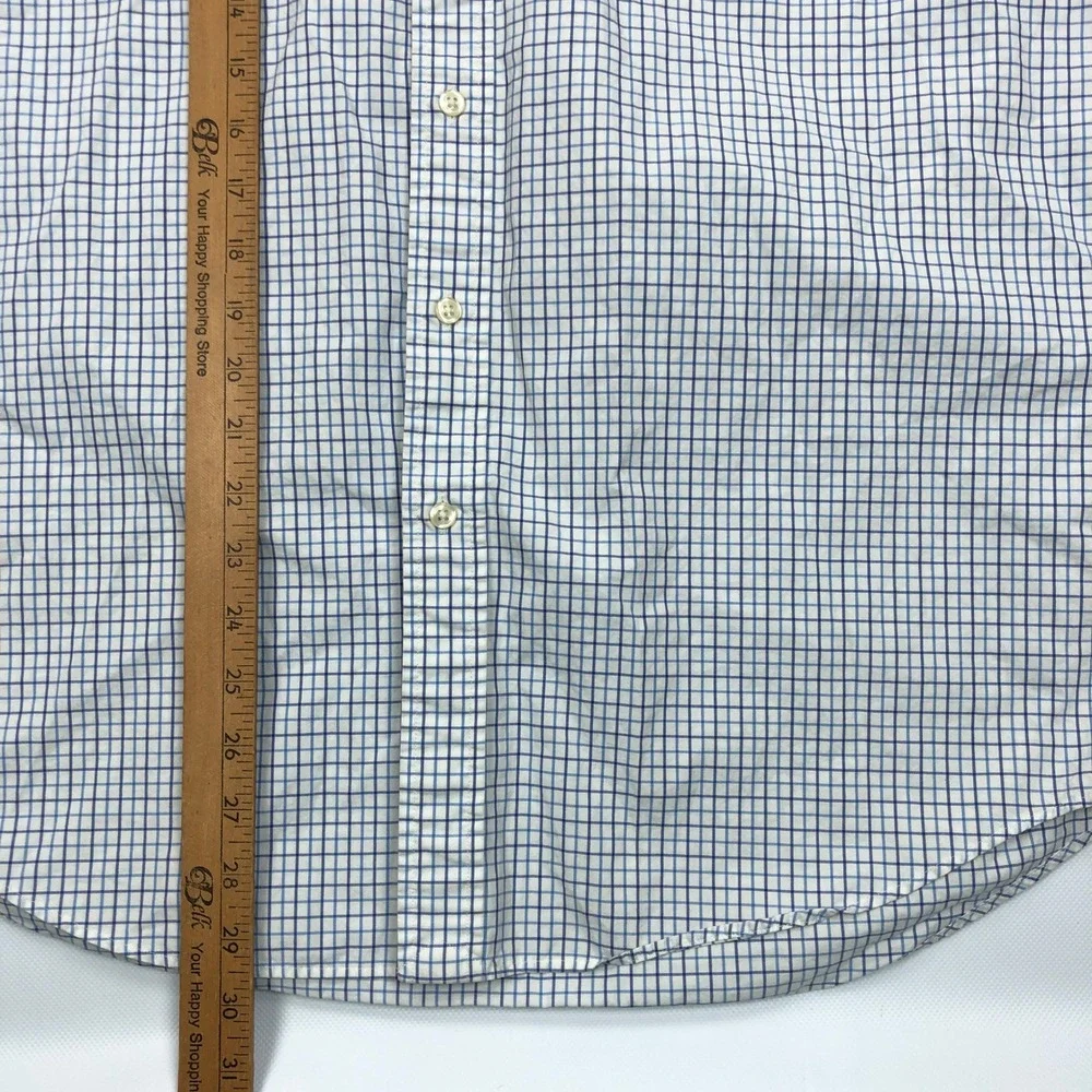 Polo Ralph Lauren Mens Large Blue White Tattersall Check Short Sleeve Shirt L